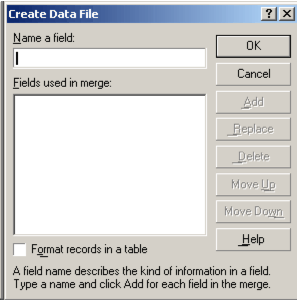 Create data file window